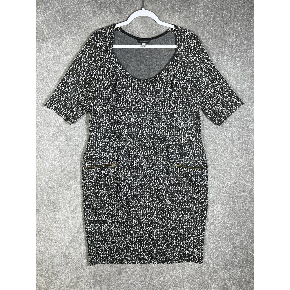 Anna Scholz Knit Scoop Neck Dress Womens US Size 16‎ Black Gray Abstract